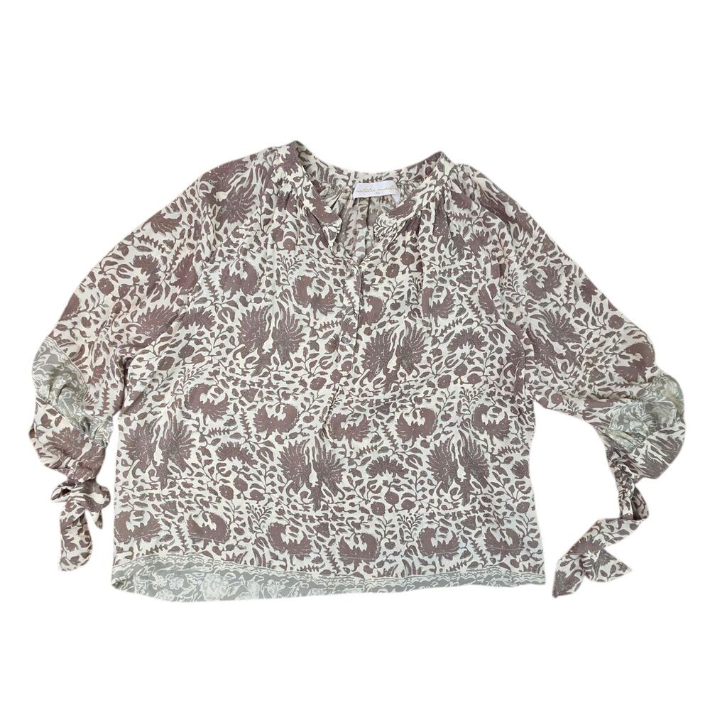 Natalie Martin Tie-Sleeve Top Renata Ivory Batik Print Size Extra Small Silk
